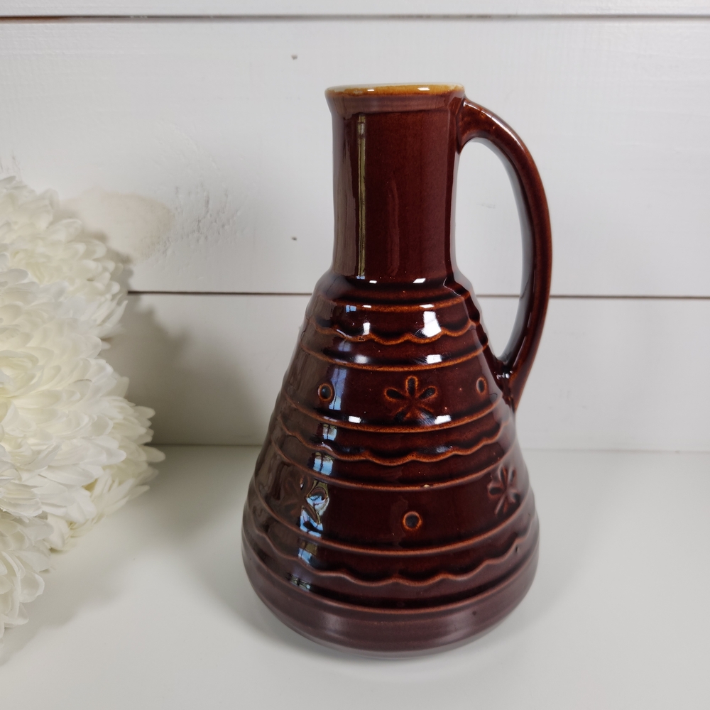 Vintage Marcrest Dark Brown Stoneware Daisy Dot Carafe Pitcher